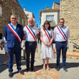 Michel THIRIET, maire de Tresserre et ses Adjoints, Jean-Baptiste TRILLES, Stéphanie PLANES et Darren RIGBY