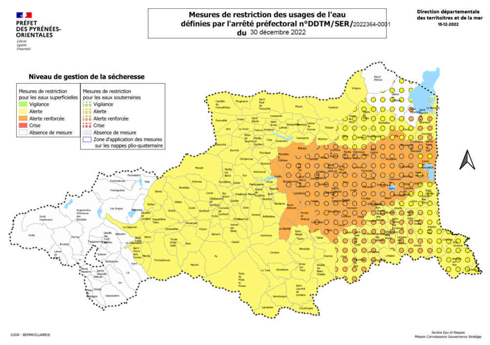 Carte sécheresse Pyrénées Orientales