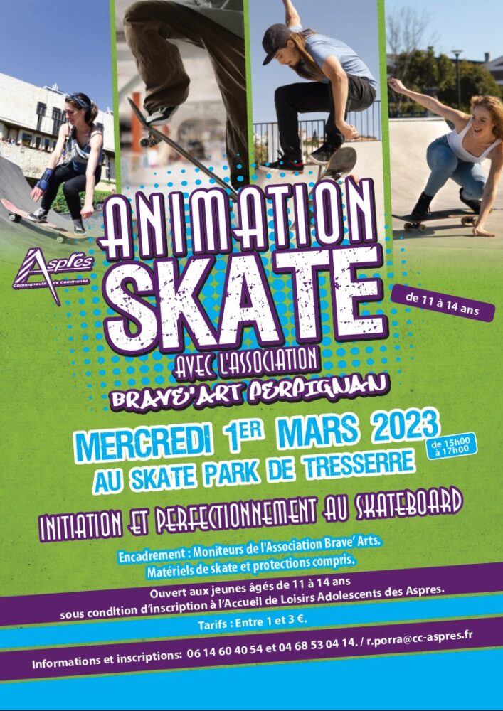 Animation au skatepark de Tresserre le 1er mars 2023 de 15h à 17h
