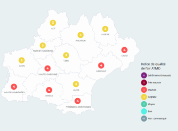 Carte de la pollution de l'air en Occitanie