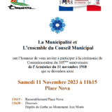 Invitation à la commémoration du 11 novembre 2023 à Tresserre