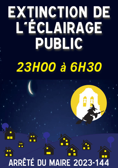 Extinction de l'éclairage public à Tresserre de 23h00 à 6h30 par arrêté du maire 2023-144