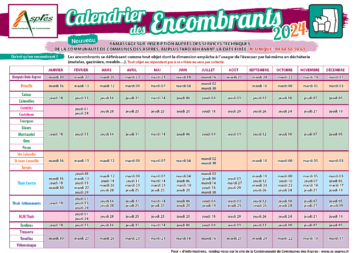 Calendrier du ramassage des encombrants 2024 à Tresserre et dans les 18 autres communes de la Communauté de Communes des Aspres.