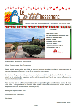 La couverture de Le P'tit Tresserrenc, le bulletin municipal de la Commune de Tresserre, édition novembre 2023