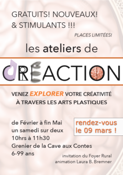L’atelier de Cré-Action aura lieu le samedi 09 mars. Rendez-vous à la Cave aux Contes à 10h !