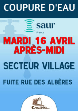 Coupure d'eau mardi 15 avril après-midi