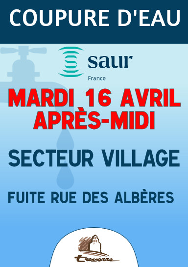 Coupure d'eau mardi 15 avril après-midi