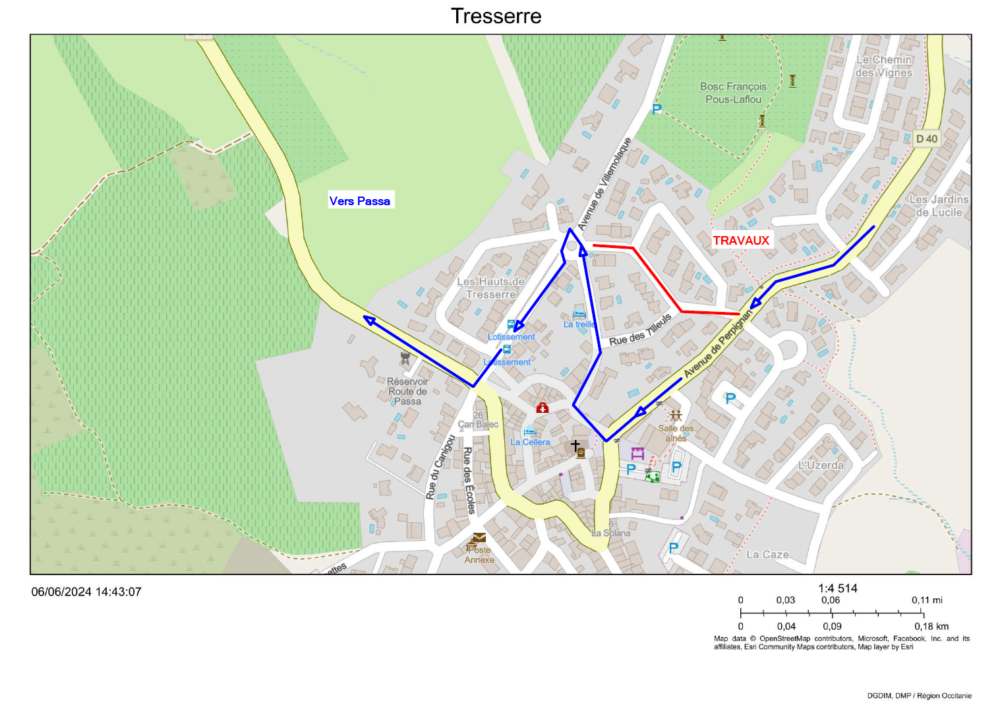 Plan 1 déviation bus scolaires Tresserre pendant travaux