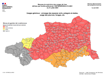 Carte des restriction (eau sécheresse Pyrénées Orientales)