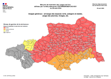 Carte Sécheressedans le PO du 29 août 2024