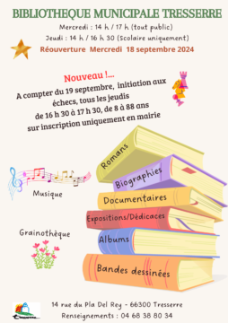 Affiche horaires bibliothèque de Tresserre