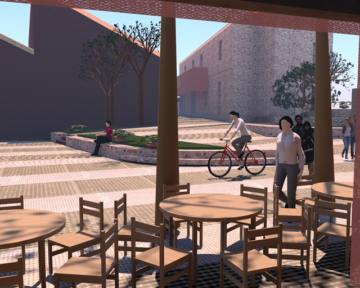 Terrasse et cour du projet Cœur pulsant à Tresserre