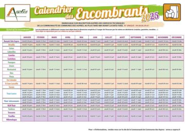 Calendrier 2025 du ramassage des encombrants à Tresserre et dans les 18 autres communes de la Communauté de Communes des Aspres.