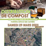 Affiche montrant le village de Tresserre et une personne qui récupère du compost.