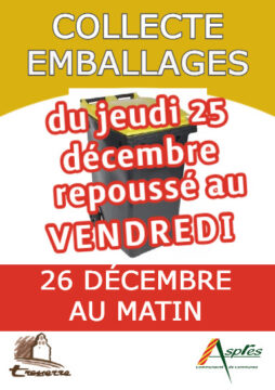 Collecte emballages reporté au 26 décembre au matin